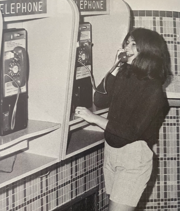 Wall phones and wacky tiles are quite the throwback to 70s MV.