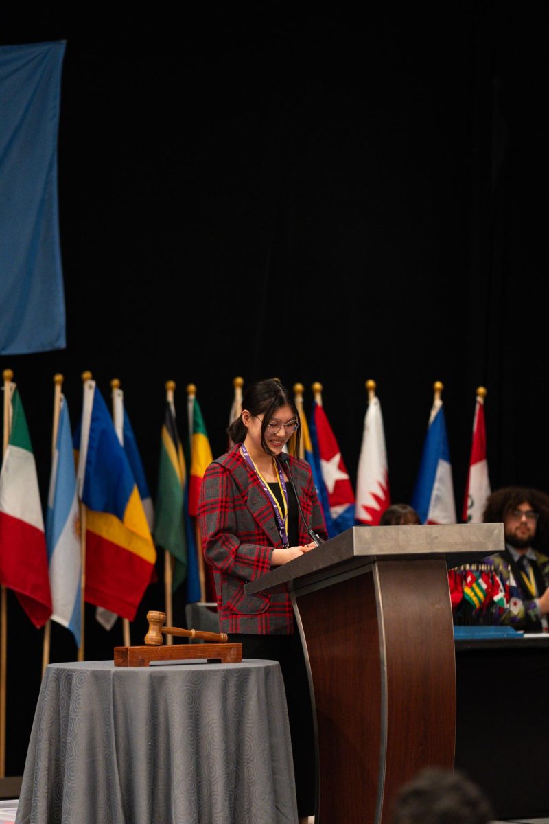 Emily Ren gives speech at the 2024 Model UN Conference.