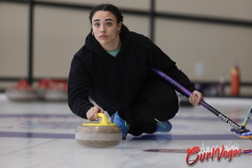 Violet Bartels practicing for bonspiels